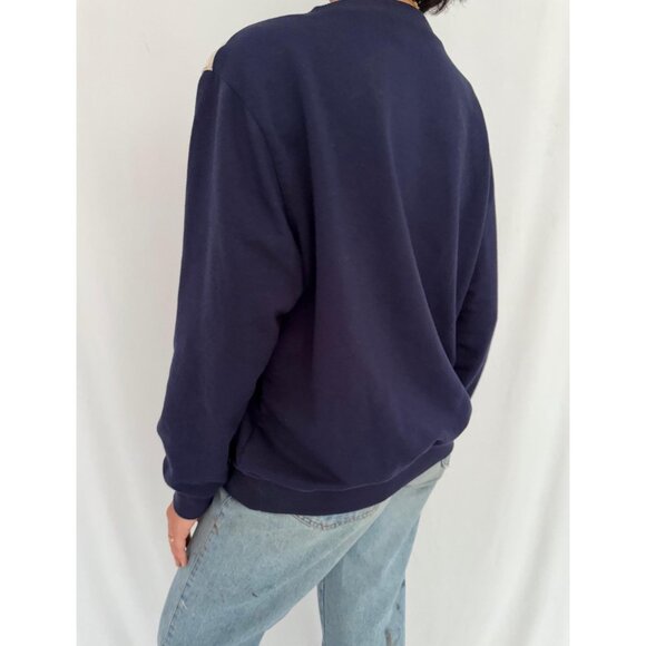 90s vintage navy blue sailor print nautical anchor embroidered pullover sweater - Picture 5 of 9